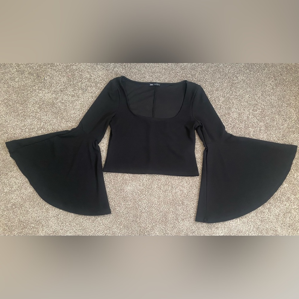 Y2K gothic bell sleeve whimsigoth Zara crop top goth vampire trad hot topic